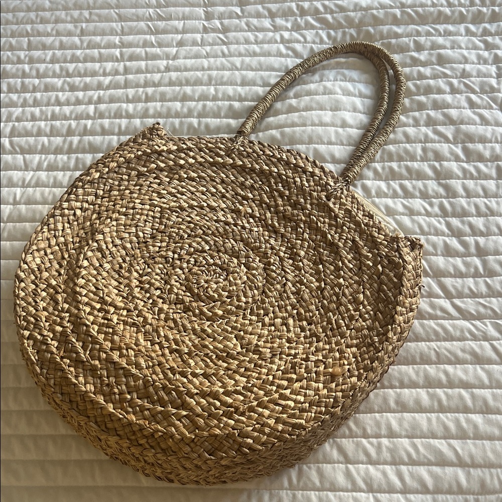Round Woven Straw Tote Bag